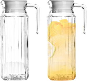 2-Piece Acrylic Pitchers 37oz Clear Plastic BPA-Free Heat-Resistant Striped