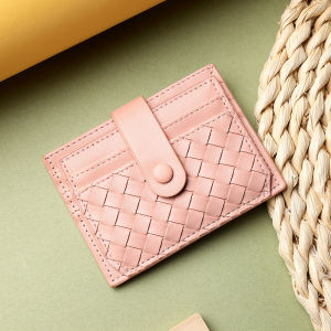 Womens Woven Pattern Card Holder Lightweight Multi-Slot Snap Button ID Card Case Large Capacity Bank Card Portable Wallet