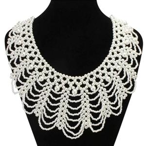 Womens Multi Layered Handmade Pearls Body Chain Shoulder Necklace Choker Elegant Collar Body for Wedding Parties