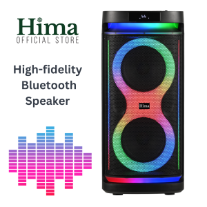 HIMA 100W Bluetooth Party Speaker with LED Lights Karaoke Mic & Guitar Input DSP Hi-Fi Sound TWS Pairing USB/TF/AUX/FM Support 2-Way Speaker System Deep Bass Wireless Speaker for Home Outdoor and Events