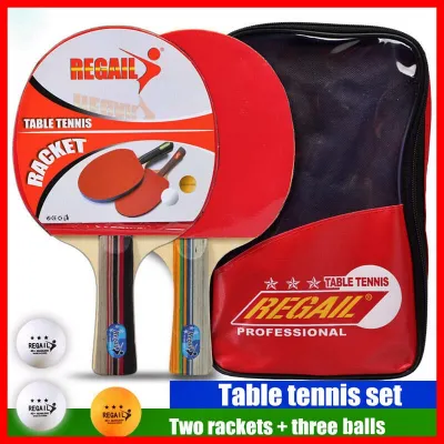 (READY STOCK) Regail 8010 Professional Table Tennis Ping Pong Racket - 2 Long Handle Shake Hand Open Grip Bat Paddle with 3 PingPong Ball for School Sport / Training / Indoor Outdoor Competition Sports