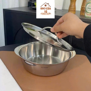 Nồi lười đa năng kiêm tô nồi tai gấu kèm nắp inox làm âu ướp đồ ănchảo xào nồi lẩu nấu mì chất liệu inox 18/10 ckm