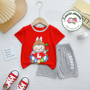 Bộ Quần Áo Trẻ Em Ngắn Tay NATUCO Chất Vải Thun Lạnh Mềm Mát In Hình Labubu Dễ Thương Cho Bé 8-27Kg TN-002
