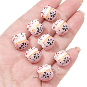 2pcs/Bag Handmade Painted Ceramic Cats Cute Lucky Cats Charms Loose Spacer Beads for DIY Bracelet Necklace Jewelry Making Accessories