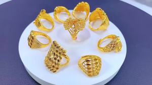 หรูหราห้าชั้น 24k แหวนเปิดสีทองแหวนไม่ซีดจาง