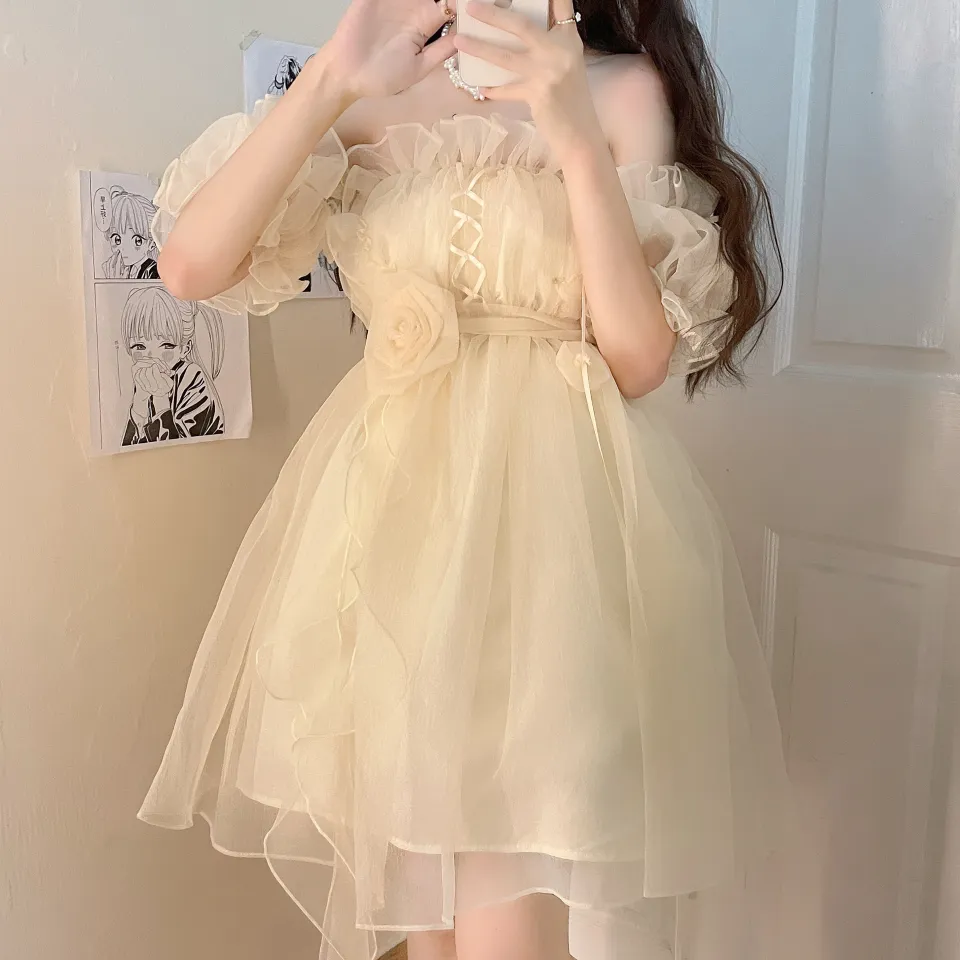 Fairy rose bandeau dress design sense tie super fairy dress princess puffy  dress Elegant A-Line Polyester Dress Knee Length Sleeveless Princess Dress  Apricot Floral Bella Philosophy Dress - Lazada | Lazada PH