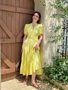 French Elegant V-neck Pleated Waist Slimming Silk Mulberry Dress  121238H-A