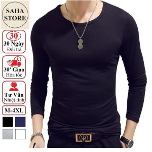 Áo thun nam dài tay SAHA361 trơn cổ tim tròn đen trắng xanh than xám body cotton phông giữ nhiệt thu đông classic