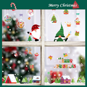 COMBO-Decal trang trí NOEL HÍT TĨNH ĐIỆN - Ông già noel và ngôi nhà phủ tuyết (4 tấm)-CDN174
