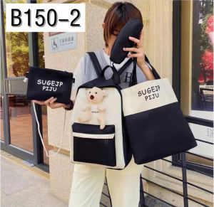 Women Bags 4 in 1 Packbag Bear Cute backpack trend school packback set pencilcase sling bag hand bag shoulder bag