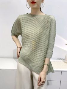 Short Sleeve Summer Loose T-Shirt for Women (Average Size, Wrinkled, High Elasticity, Non-Ironing)