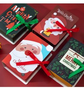 【พร้อมส่ง】กล่องกล่องของขวัญคริสต์มาสซานตาคลอสรูปร่างหนังสือของขวัญปีใหม่/บรรจุภัณฑ์ดีไอวายทางธุรกิจกล่องขนมคริสต์มาส