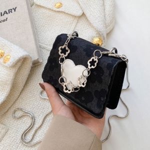 Tas Mini Wanita Model Korea/Mini Heart Patch Detail Flap Square Bag Crossbody Bag