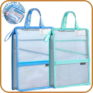 L Shape Mesh Zipper File Bag A4 Large Capacity Nylon Mesh Semi Transparent File Bag Pouch Bag