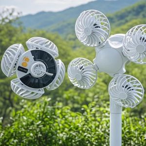 NCNC(OKDEALS01) 4 Head Fans Solar Camping Light Creative Portable Solar Energy Camping Lamp Eco-friendly Rechargeable Hanging Fan Camping