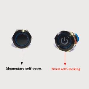 19mm black pushbutton switch waterproof LED light metal flat momentary switches with power Marking 5v 12v 24V
