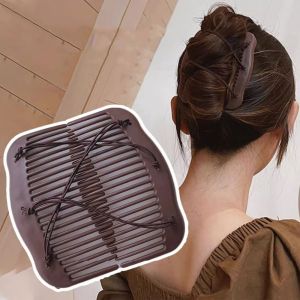 YOCKY Elastic Rope Magic Hair Comb Double Row Plastic Ponytail Bun Holder Vintage Korean Style Plastic Fixed Comb Wedding