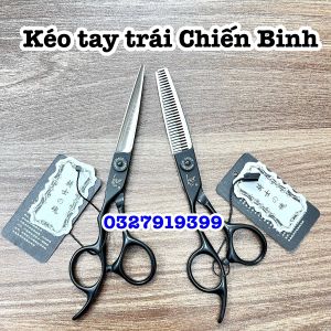 Chiến Binh Kéo cắt tóc tay trái 6.0 in cao cấp - Kích thước 6 inches 2 Màu: đen hồng - Vật liệu Thép S440C Độ cứng trên 62HRC - Kèm bao da - Chuyên sản phẩm tóc