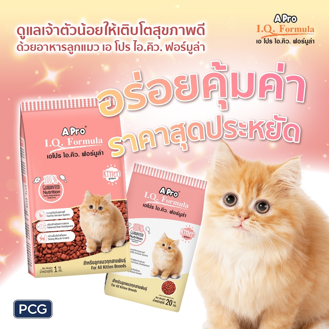 อาหารแมวแบบแห้ง Apro IQ formula เอโปรไอคิว ฟอร์มูล่า อาหารแมว ชนิดเม็ด 1 kg.