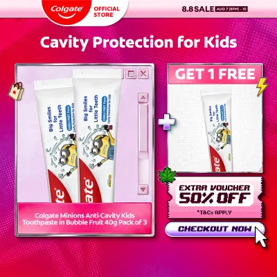 [BUY 2 FREE 1] Colgate Minions Anti-Cavity Kids Toothpaste in Bubble Fruit 40g Pack of 3
