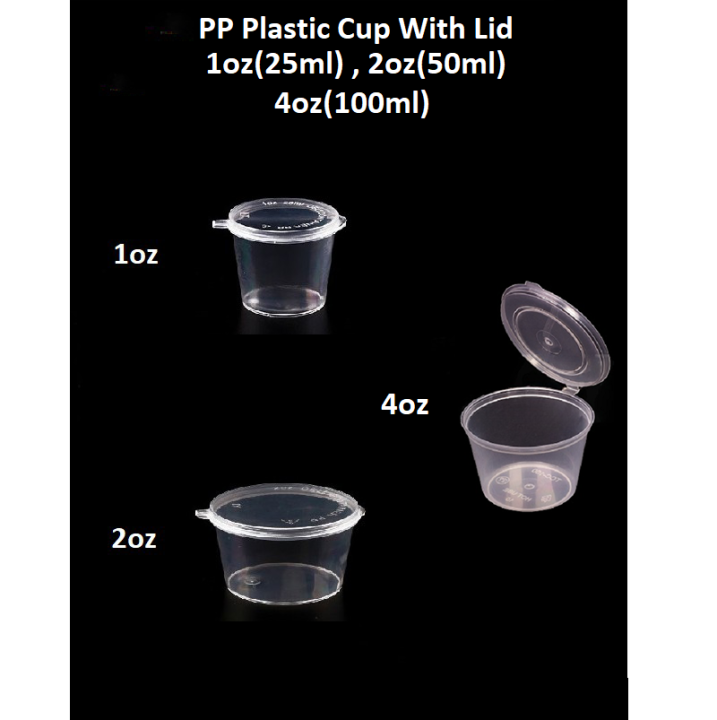 1oz100pcs± 2oz4oz 50pcs± Round Container With Lid Pp Plastic Cup With Hinged Lid 