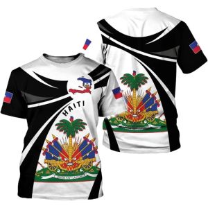 [Local Stock] VCC Haiti National Emblem Pattern T-Shirt for Men Haitian Flag 3D Printed Tees Casual Loose T Shirts Round Neck Tops Short Sleeves
