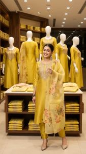 Women Fashion Traditional Silk Embroidery Work Kurti Set with Pant And Dupatta