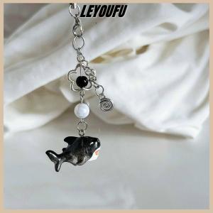 LEYOUFU 1 cái móc khóa quyến rũ treo hình cá mập điểm sóng đính cườm thủ công mùa hè chuỗi điện thoại mô phỏng sinh vật biển dễ thương