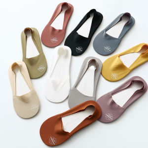 5Pairs Korea ice silk ins shallow socks invisible ladies ten-color silicone shallow socks spring and summer tide boat socks