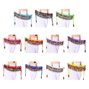 Eye-catching Sequins Tassels Dance Waist Belt for Women Lady Training Flashy Hip Wrap with Fringes