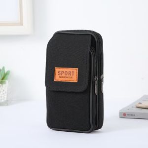 Canvas Phone Bag Belt Waist Pack Fanny Pack Horizontal Vertical Zipper Closure Multi-Layers Pouch Waist Bag Large Capacity Waterproof Traveling Casual Cycling Running