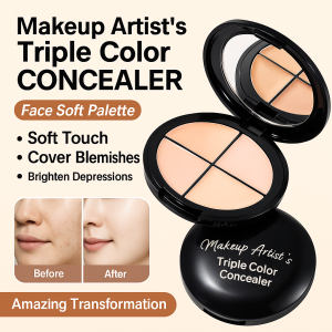 Waterproof Lightweight Triple Color Concealer Gloss Spotless Skin Tone Correction Invisible Pores Oil Control Any Skin Type