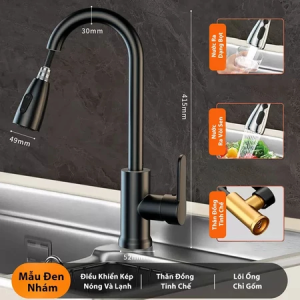Vòi Nước Lò Xo Kéo Xuống không gỉ Nhà BếpVòi nước đa năng cho bồn rửa Màu Đen/Bạc