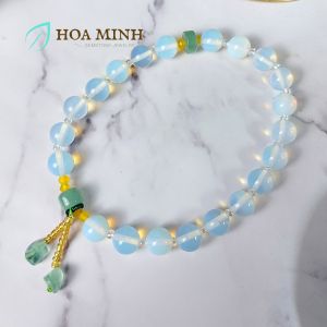 Vòng chuỗi niệm 21 viên đá Opal size 10 li phối viên Aventurine xanh | Hoa Minh Gem