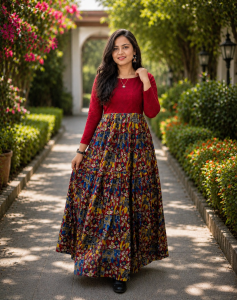 Wedding Wear Designer Soft Muslin kalamkari print Gown For Women