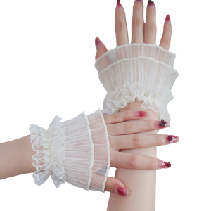 Stylish Sheer Wrist Cuffs Pleated Lace Detail Decorative Sleeves Nails Photography Accessories Lightweight Fabric