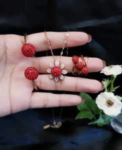 Set Perhiasan Titanium Wanita Rosegold Permata Merah Xds32
