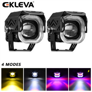 EKLEVA 2pcs LED Motorcycle Spotlights Super Bright Fish Eye Lens Angel Eye Electric Vehicle Lights Motorcycles Spotlight