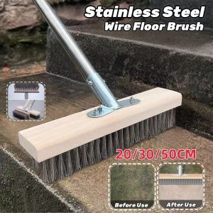 20/30/50CM Stainless Steel Wire Brush with Wood Handle Deep Cleaning Remove Moss Patio Garden Moss