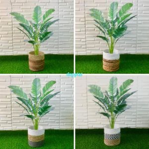 Pohon Artificial Daun Musa Florida X18 Semi Latex Cover Pot Anyaman Seagrass Pohon Plastik Dekorasi Rumah Dekorasi Ruangan
