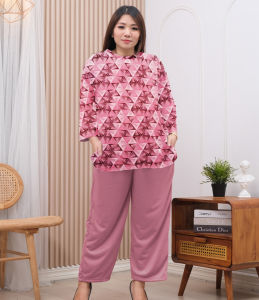 QL FASHION - Setelan Wanita Motif Segitiga Celana Dan Atasan Oversize LD 120 & LD 140