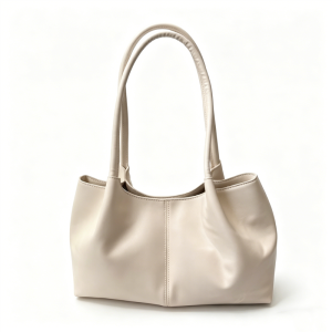 Cream White Soft Leather Tote Bag Minimalist Large Capacity Commuter Shoulder Bag