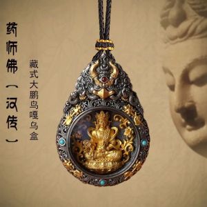 Mặt dây chuyền hình hộp Garuda theo phong cách Tây Tạng vòng cổ Phật hộ mệnh 12 con giáp trang sức hộ mệnh Manjushri Ksitigarbha Quan Âm ngàn tay dành cho nam và nữ.