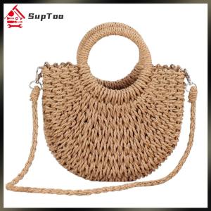 【Local delivery】Women Weaving Crossbody Bag Handmade Woven Top-Handle Bags Fashion Semicircle Simple Holiday Vacation Straw Bags