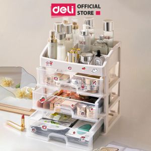 Kệ đựng mỹ phẩm nhựa nhiều tầng để bàn trong suốt Deli kệ đưng đồ trang điểm hộp lưu trữ văn phòng phẩm