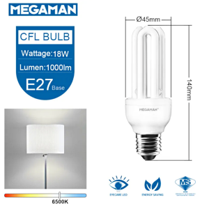 MEGAMAN CFL 3U E27 Light Bulb 18W Bright Energy Saving Bulb LED Bulb Mentol LED Lighting Lampu Siling 灯泡 (KOOK)