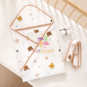 Ủ choàng cotton mềm KIDSWORLD cho bé ủ choàng kích thước lớn 85x85cm họa tiết dễ thương cho bé