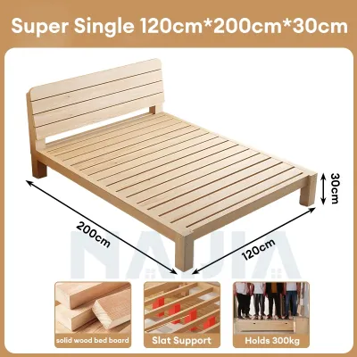NAIJIA Wooden Bed Frame Katil Kayu Katil Solid Wood Bed Single & Queen King Size Bingkai Katil Bedroom Platform Bed Frame實木床