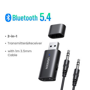 UGREEN Bluetooth 5.4 Transmitter Receiver 2 in 1 Wireless USB Bluetooth Adapter Tích hợp Micrô 3.5mm Âm thanh Bluetooth Dongle Driver Miễn phí cho TV Âm thanh nổi tại nhà Âm thanh nổi trên xe hơi Tai nghe Loa PC Model:60300