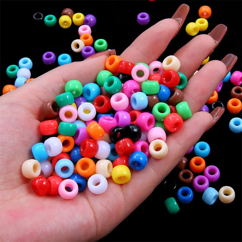 100Pcs 9x6mm Solid Color Acrylic Flat Round Beads Big Hole Spacer